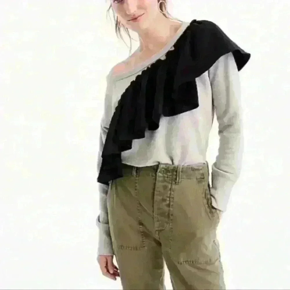 J. Crew Asymmetrical Ruffle Sweatshirt